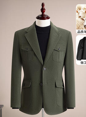 冬季男士羊毛呢子西装外套修身时尚商务休闲厚西服便西上衣潮男装