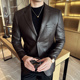 皮西服便西单西褂子男 商务休闲时尚 高级感品质皮衣皮西装 外套修身