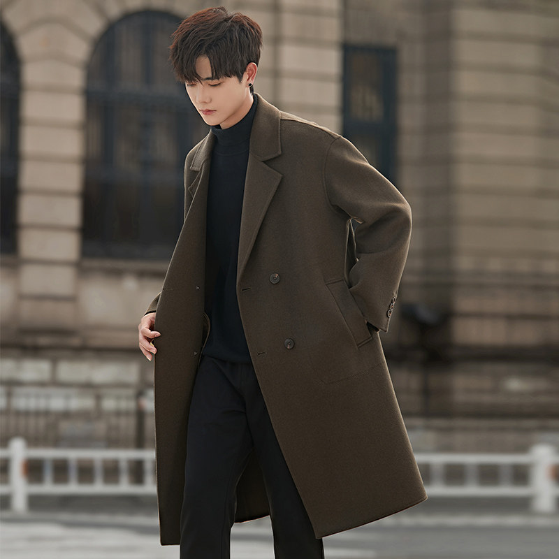 冬季男士加厚保暖长款羊毛双面呢子大衣商务休闲时尚风衣披风男装
