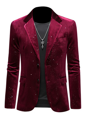 春季男士金丝绒闪光亮片西装外套宴会礼服修身休闲夜店西服便西男