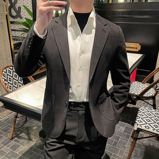 春季加厚保暖毛呢小西装外套男士星商务休闲时尚呢子西服褂子上衣