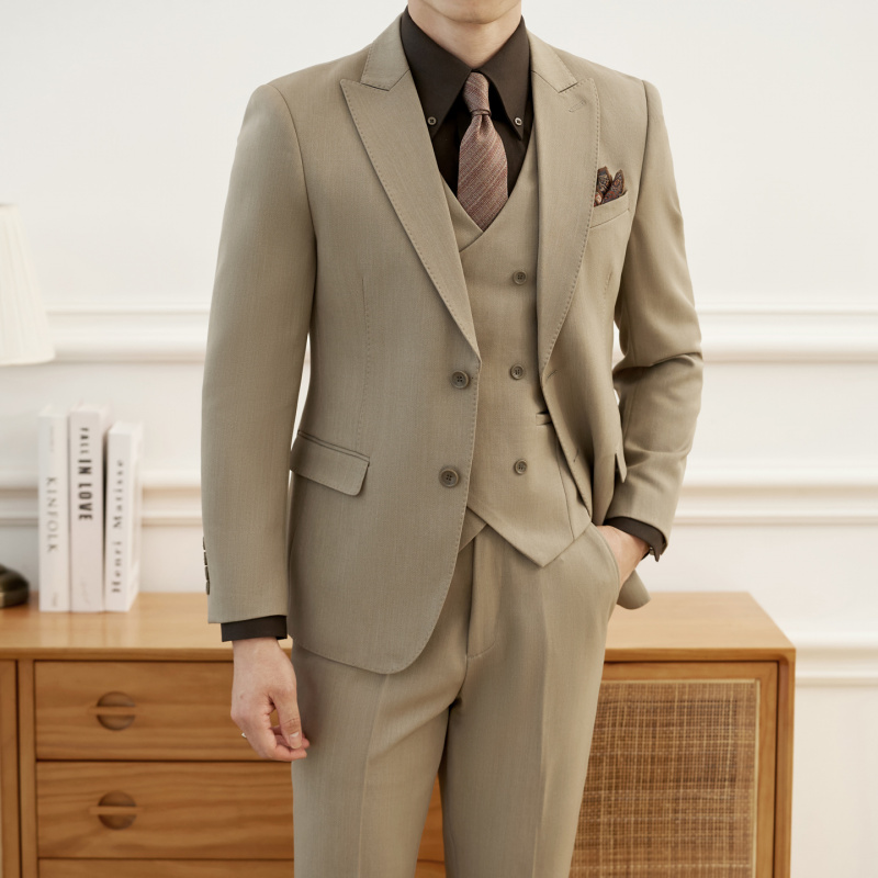 高级感品质商务休闲西装套装韩版修身时尚新郎结婚宴会礼服西服男