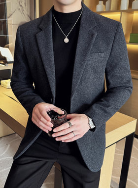 春季男士加厚羊毛西装外套修身时尚商务休闲西服便西褂子上衣男装