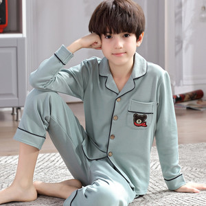 芬腾青少年睡衣男长袖纯棉春秋季初中学生大童12-15岁薄款家居服