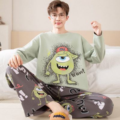 芬腾男士睡衣纯棉2026春季新款长袖青少年睡衣高中学生家居服男款