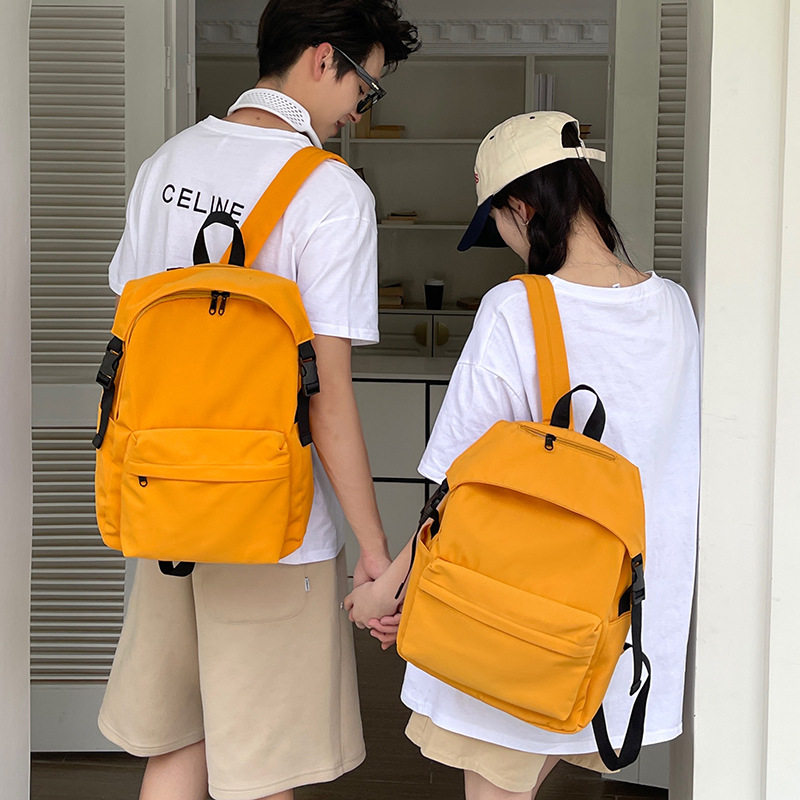 日系纯色百搭尼龙布双肩包书包女韩版高中轻便背包大学生ins双肩