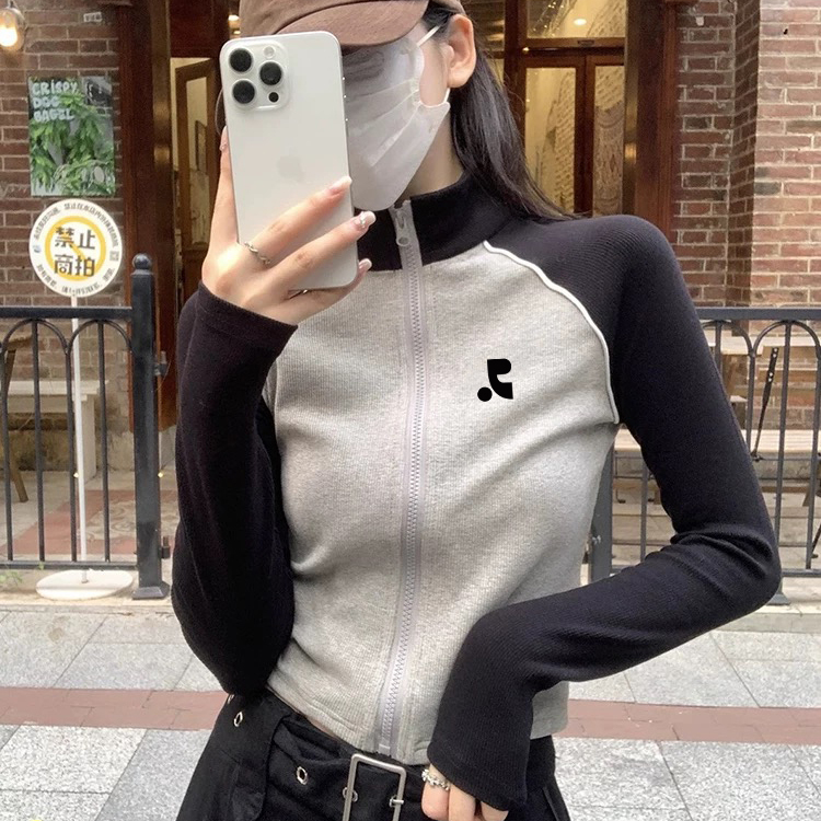 韩国代购Retionan秋冬款修身显瘦长袖T恤外套女短款小众潮牌上衣