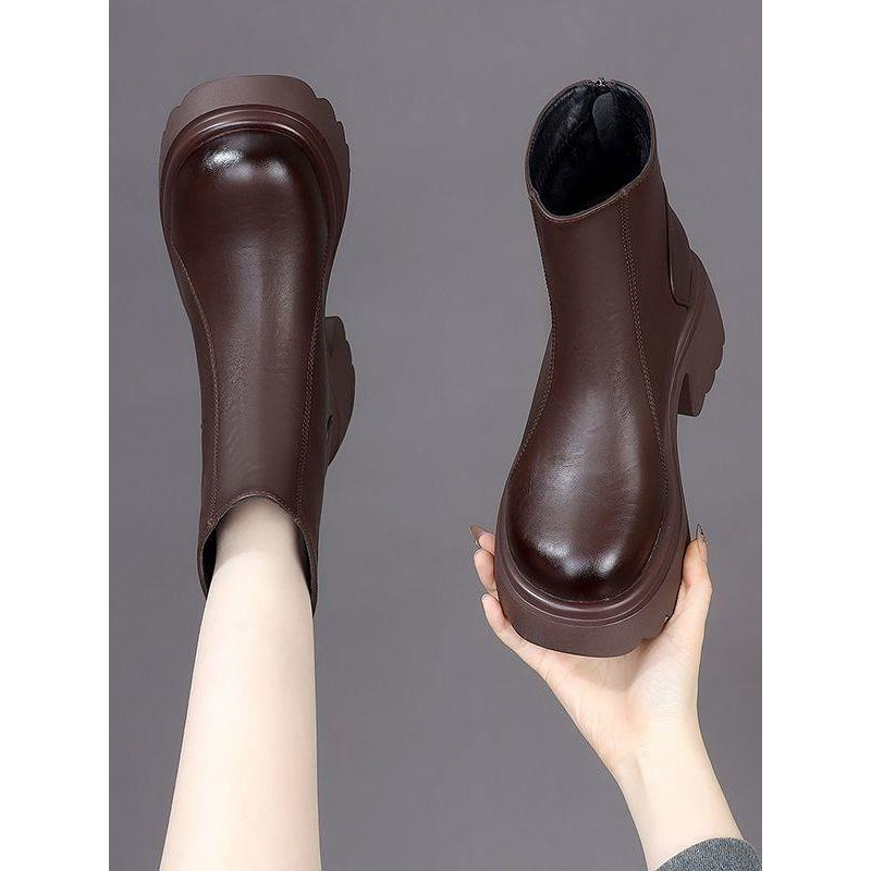 厚底切尔西靴女2025秋冬新款网红爆款后拉链加绒短靴英伦风马丁靴