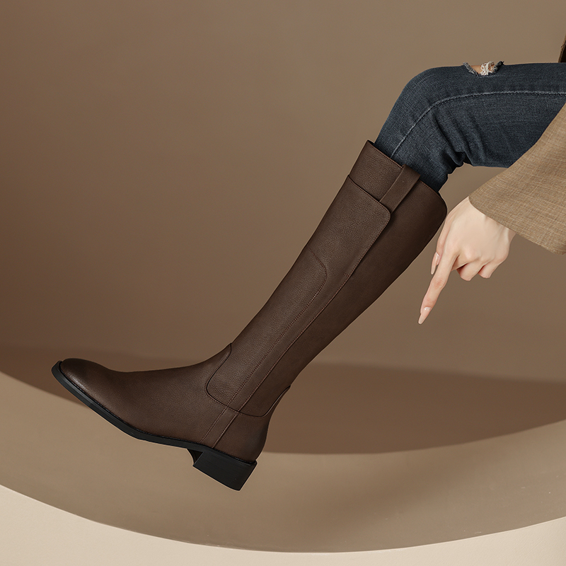 断码真皮不过膝长筒骑士靴女2025秋冬新款加绒百搭显瘦高筒长靴女