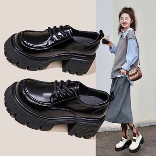 品牌真皮厚底乐福鞋女鞋2026春秋新款粗跟英伦风小皮鞋女系带单鞋