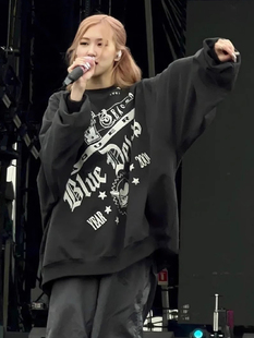 朴彩英同款 复古高街oversize卫衣女早秋宽松潮牌印花上衣外套 美式