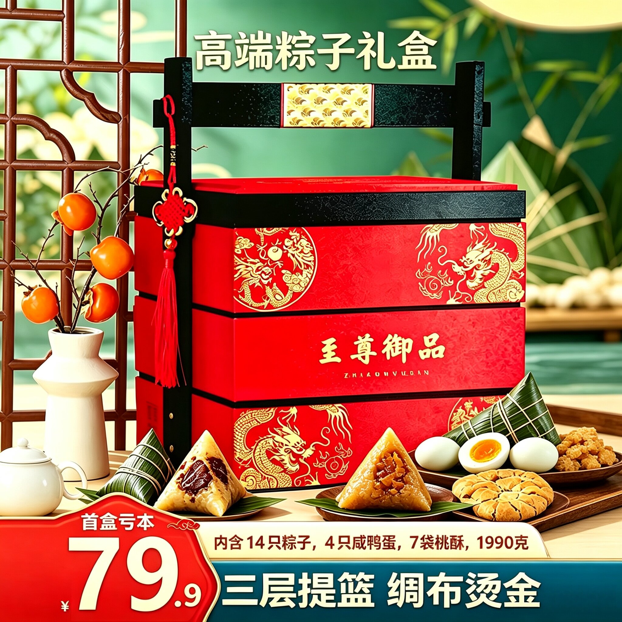 端午节嘉兴粽子高档礼盒装三层提篮定制礼品送客户团购蛋黄鲜肉粽