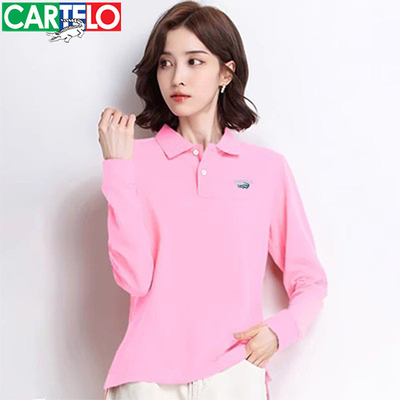 卡帝乐鳄鱼POLO衫女长袖t恤秋季纯棉宽松大码运动翻领休闲上衣潮