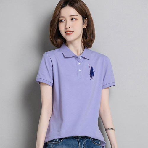 正品女士短袖polo衫夏季透气宽松工作服纯棉翻领半袖t恤上衣定制