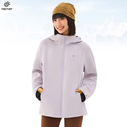探拓户外秋冬季防风透气连帽软壳衣女士款运动休闲登山徒步外套