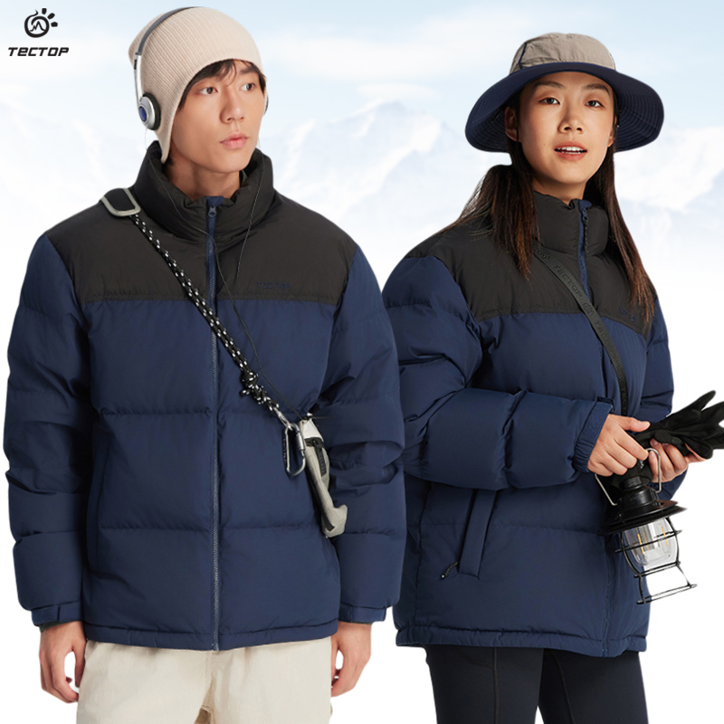 探拓户外秋冬季防风防水加厚保暖立领短款羽绒服男女士款黑色外套