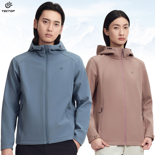 探拓防风加绒保暖户外软壳衣外套