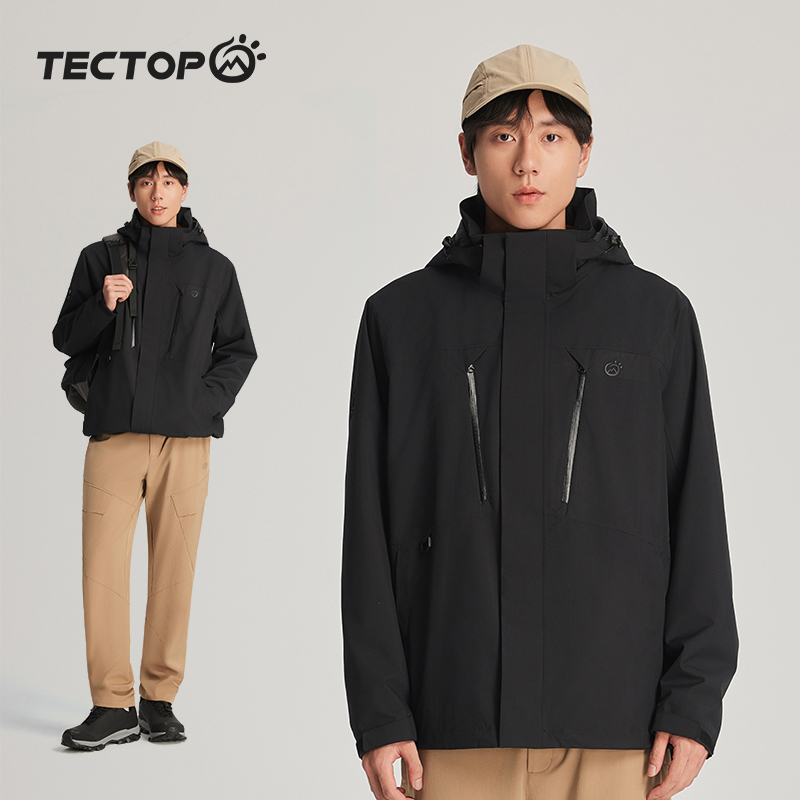 探拓户外秋冬季三合一冲锋衣男士款2024新款防风防水保暖黑色外套