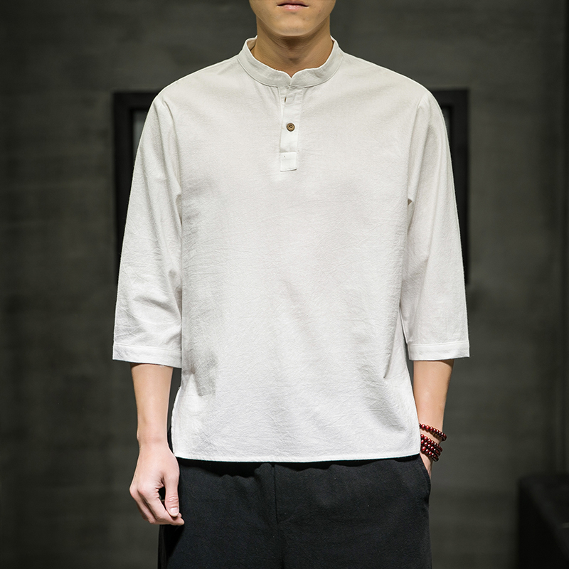 风春夏新款棉麻短袖t恤男宽松大码七分袖6008-1/T064/，男装T恤，电商A008