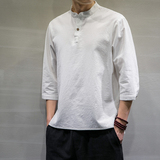风春夏新款棉麻短袖t恤男宽松大码七分袖6008-1/T064/，男装T恤，电商A008