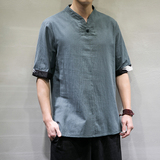 夏季风男装盘扣短袖男T恤民族风棉上衣6008-1/T061/，男装T恤，电商A008