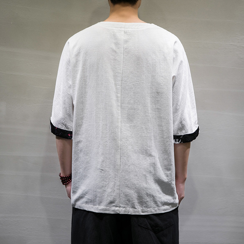 2021春夏新款风棉麻短袖男装宽松大码七分袖6008-1-T063/,男装T恤,电商A008