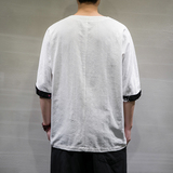 2021春夏新款风棉麻短袖男装宽松大码七分袖6008-1-T063/，男装T恤，电商A008