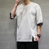 2021春夏新款风棉麻短袖男装宽松大码七分袖6008-1-T063/，男装T恤，电商A008