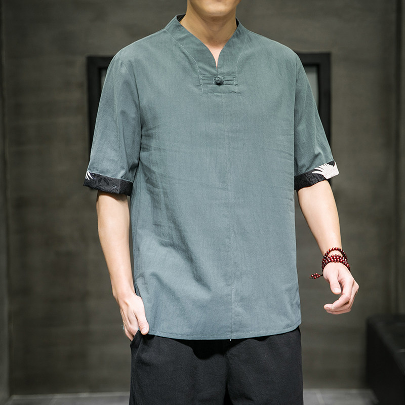 夏季中国风男装盘扣短袖男T恤民族风棉上衣6008-1/T061/P50,男装T恤,电商A008
