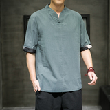 夏季中国风男装盘扣短袖男T恤民族风棉上衣6008-1/T061/P50，男装T恤，电商A008