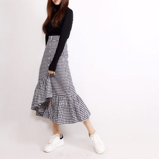 春夏韩版经典格子磨毛鱼尾半裙纯棉高腰不规则显瘦中长款半身裙女|ruв категории Женская одежда, юбка - от Buy2taobao.com для оказания профессиональной услуги покупки агента Taobao