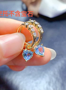 简约S925银耳扣镀白金玫瑰金黄金色 空托 心形6*6mm 女