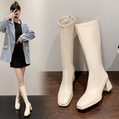 时装 小码 女靴313233方头高跟长靴子秋冬2024年新款 百搭高筒单靴34