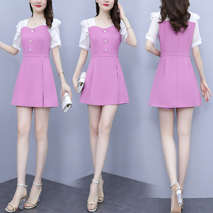 RM18219#夏季新款大码女装法式气质时尚修身上衣＋短裤两件套套装