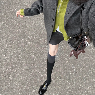 高级配色配玛丽珍穿 双色拼接小腿袜就是神 绝配 灰色绿色真