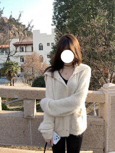 新链接//! kui本清仓 白色毛毛海军领宽松开衫毛衣外套