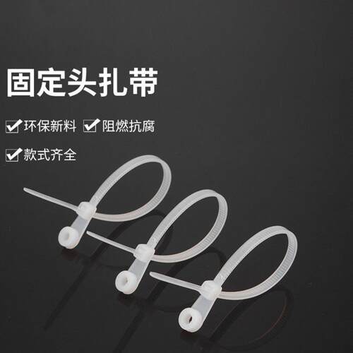 固定头尼龙扎带自锁圆孔带螺丝孔