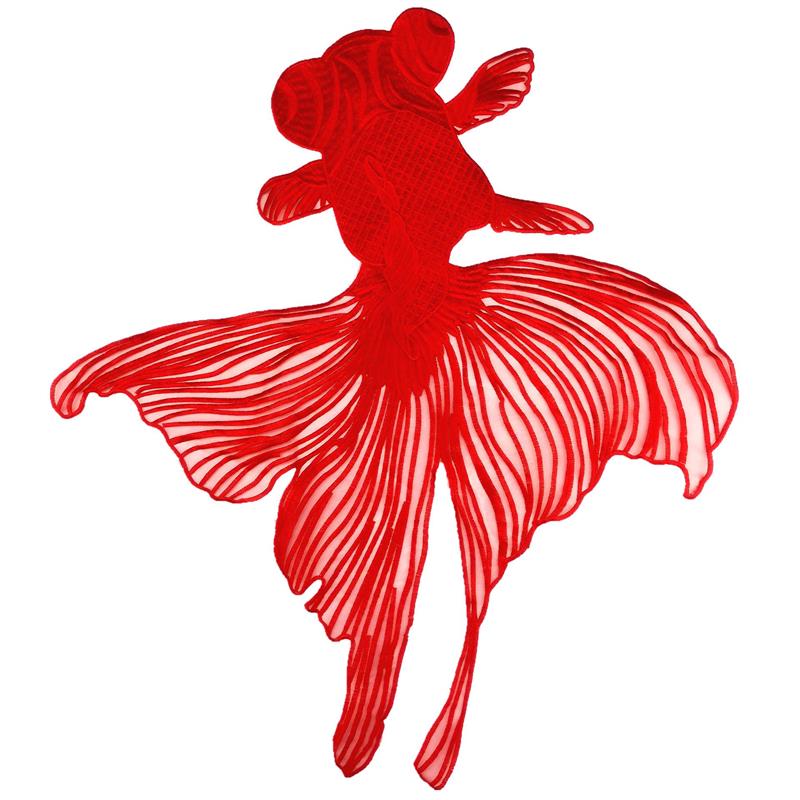 大号金鱼刺绣布贴补丁贴欧根纱绣花贴布绣女上装图案装饰贴辅料