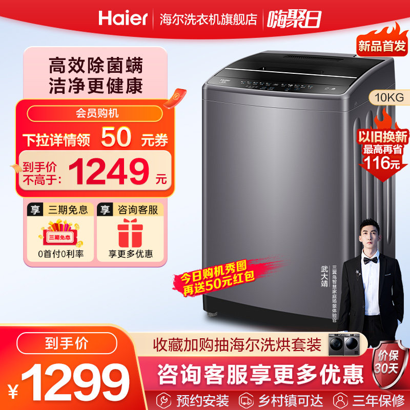 海尔官方旗舰10公斤家用全自动洗脱一体大容量波轮洗衣机Pro1