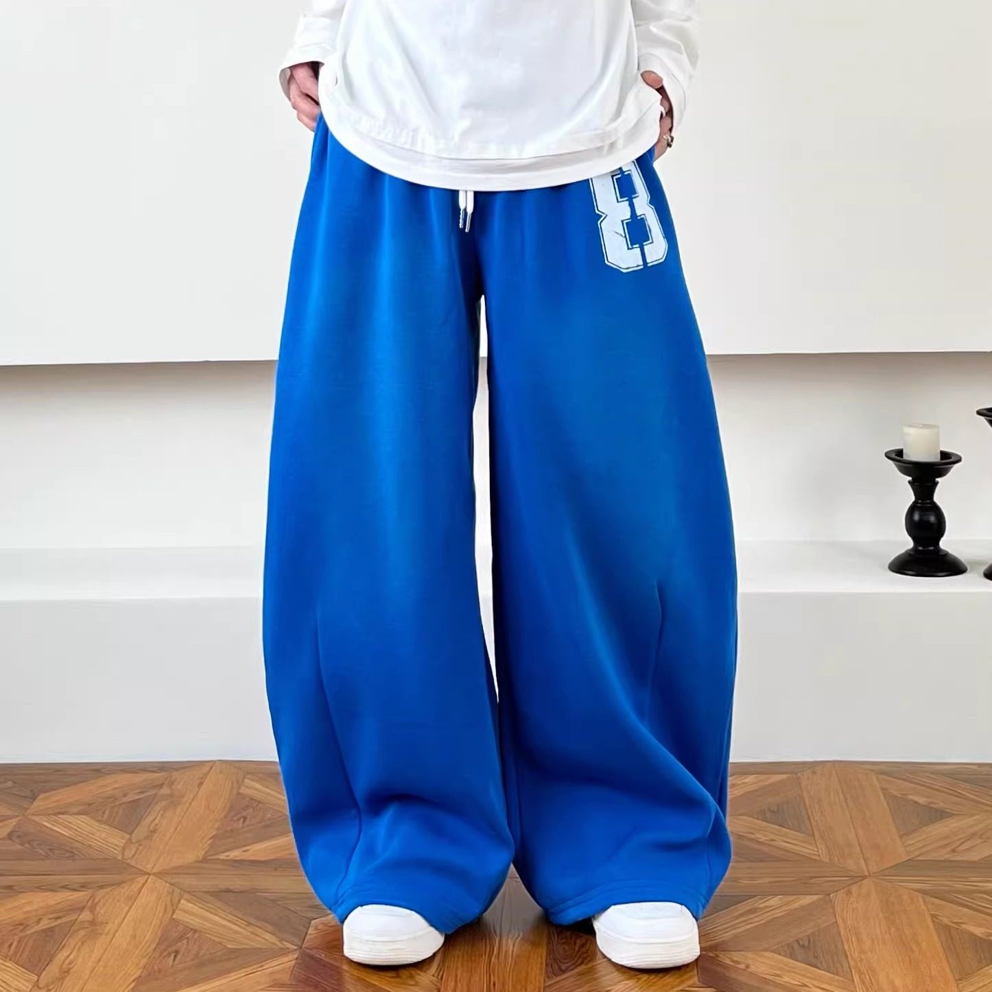 SWAG美式复古嘻哈水洗蓝色阔腿休闲裤运动抽绳渐变弯刀垂感卫裤子,男装,卫裤,淘宝优惠券,粉丝福利购,淘宝优惠卷