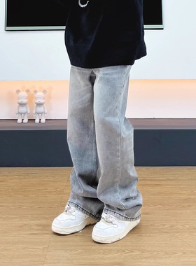 SWAG巴家秋冬24FW烟灰色牛仔裤子男微喇裤cleanfit直筒显瘦长裤子