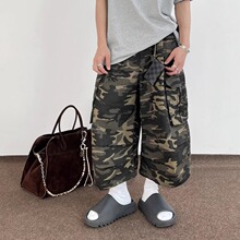 SWAG美式复古多口袋迷彩工装裤男女宽松休闲阔腿直筒七分短裤夏季