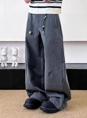 SWAG灰色高级感廓形挂件休闲弯刀裤cleanfit男女通勤垂感阔腿西裤