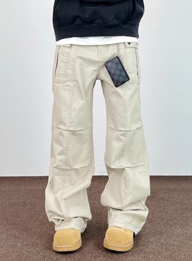 SWAG美式高街复古直筒工装裤男高级感褶皱宽松休闲直筒垂感长裤子