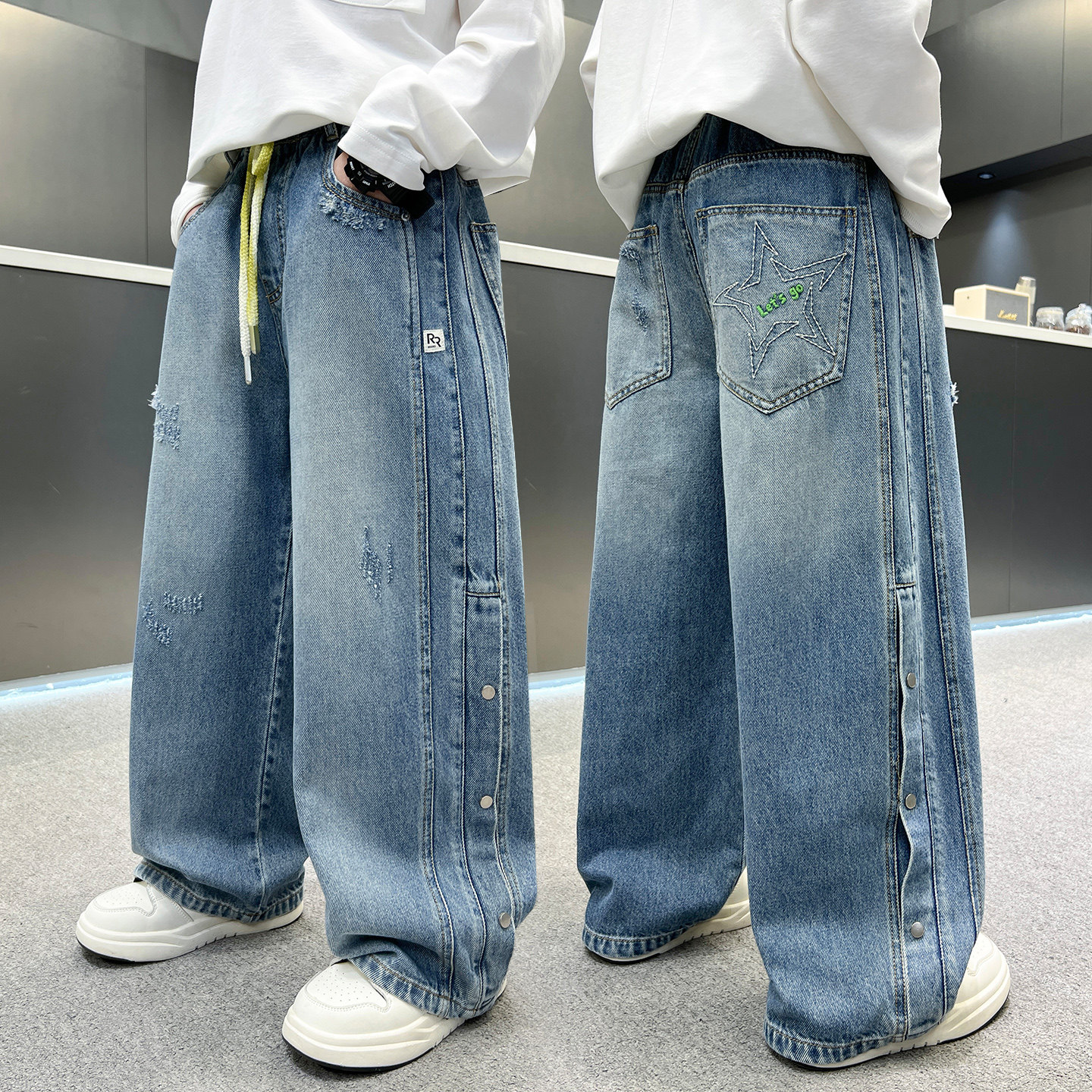 儿童春季牛仔裤2025新款男童宽松破洞阔腿裤中大童韩版休闲裤长裤,童装/婴儿装/亲子装,儿童牛仔裤,淘宝优惠券,粉丝福利购,淘宝优惠卷