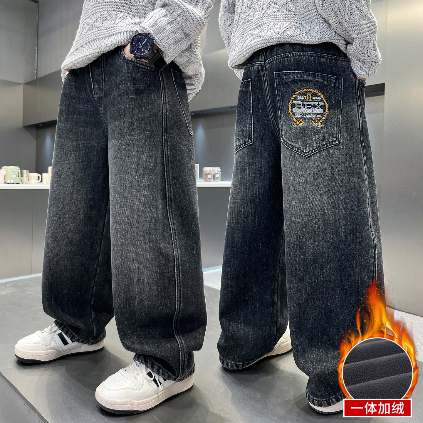 【送运费险】男童加绒牛仔裤