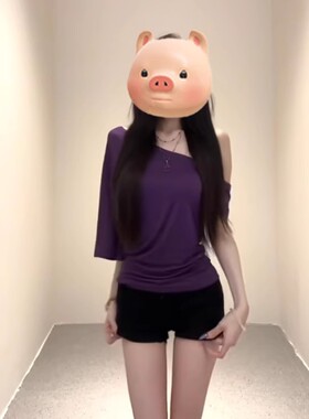 美式辣妹紫色斜领短袖T恤女夏季新款独特超好看修身露肩个性上衣