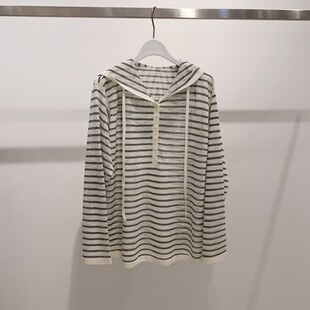 MM商场同款2026春夏款女士薄款条纹连帽宽松休闲针织衫4G4230821
