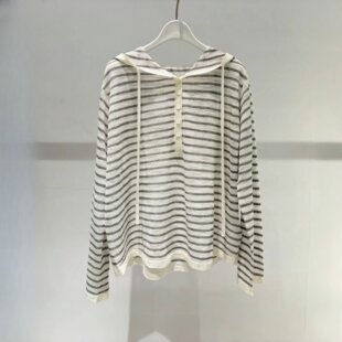 4G4230821 女 MM同源面料 26春夏轻薄条纹宽松休闲套头连帽针织衫