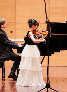 优雅吊带黑白色蓬蓬蛋糕裙儿童礼服小提琴演出服生日礼服裙花童